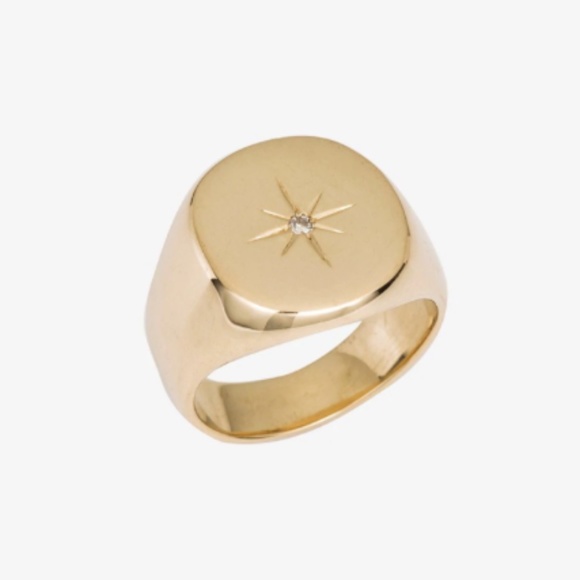 DIAMOND SIGNET RING - ANINE BING - SIZE 5 - SOLID 14K YELLOW GOLD - Picture 4 of 8